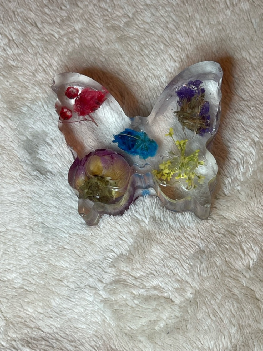 Butterfly Handmade   Paperweight or Decor with Embedded Dried Flowers